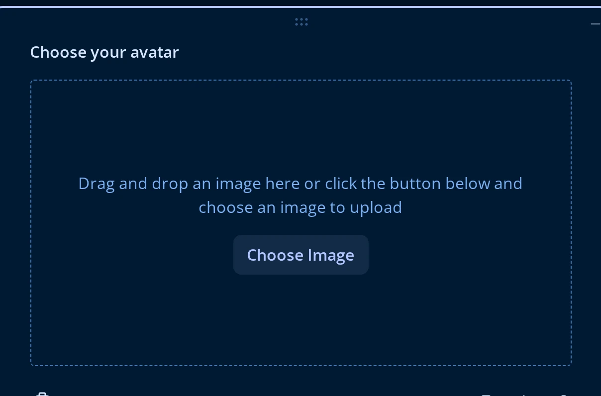 An empty Image Picker question on the canvas, showing the drag-and-drop upload zone and Choose Image button