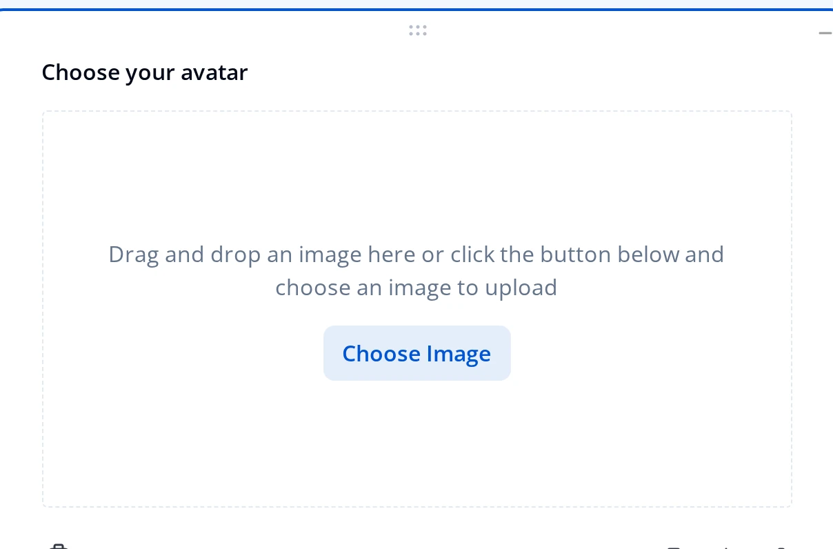 An empty Image Picker question on the canvas, showing the drag-and-drop upload zone and Choose Image button