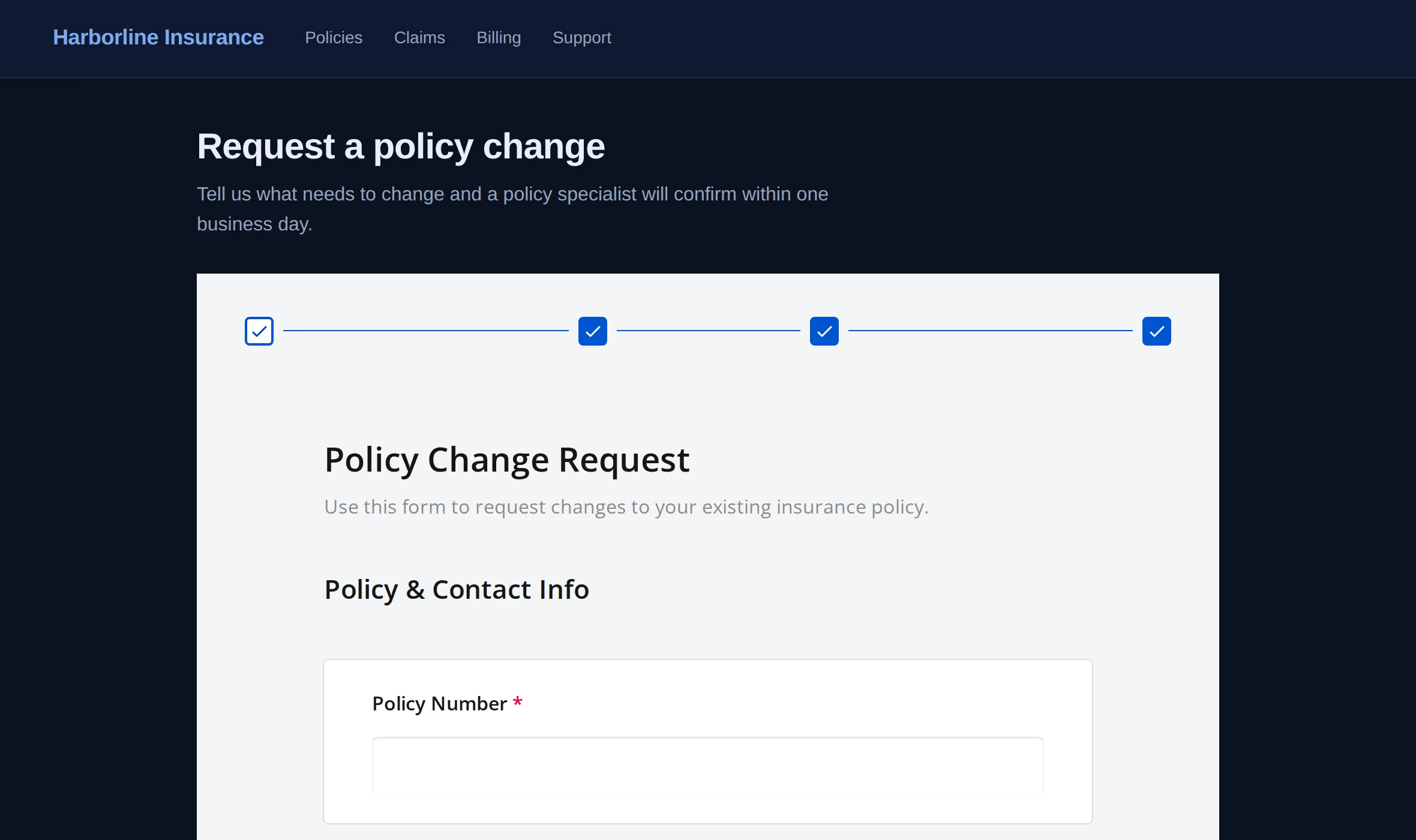 A company web page with an Endatix form rendered inline below the page heading