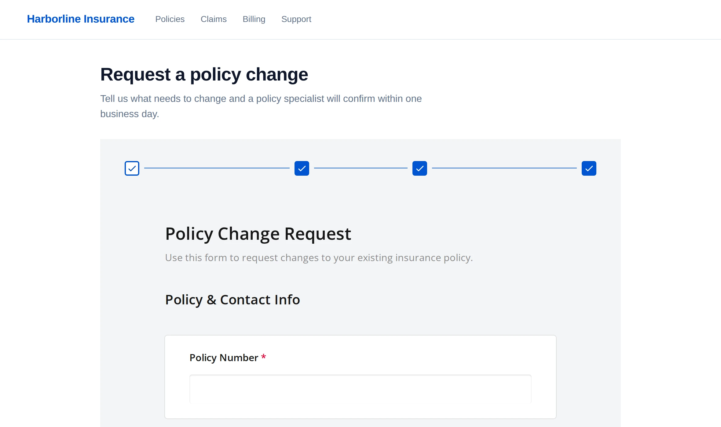 A company web page with an Endatix form rendered inline below the page heading