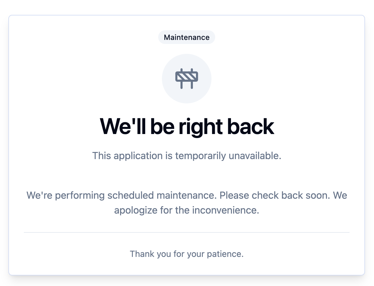 Maintenance page screenshot